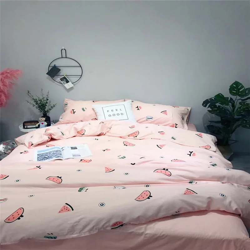 

4pcs Cotton cartoon bed linen bedding set twin queen king size kids bedding set watermelon lemon fox Duvet Cover Sets