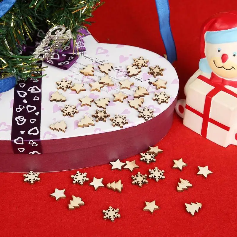50 шт. деревянная елка Снежинки звезды DIY рождественская елка подвесные украшения кулон стол Конфетти рождественские украшения для дома