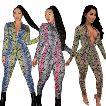 

Spring Summer Women Jumpsuit Bodycon Playsuit Bodysuit Overalls Rompers Plus Size Fashion Snake Print Sexy Jumpsuits
