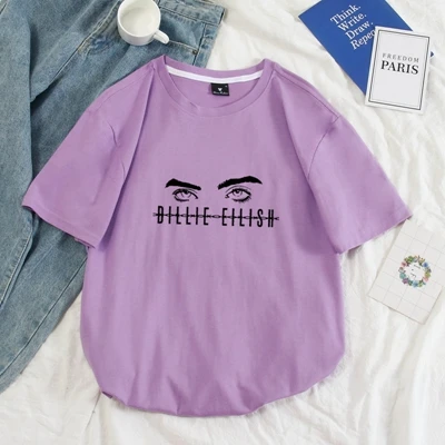 Мужская футболка из чистого хлопка, Billie Eilish, летняя футболка с коротким рукавом и круглым вырезом, парная, унисекс, забавная одежда, 9 цветов S-4XL - Цвет: purple