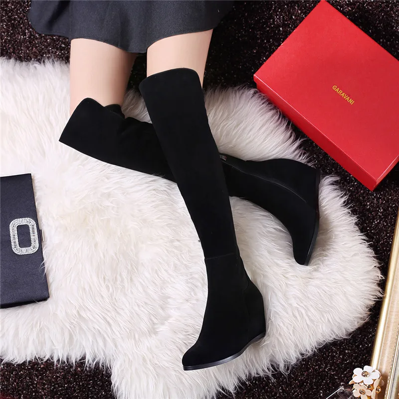Женские ботфорты из замши и нубука ZJVI черные на осень зиму 2020|leather women shoes|knee boots