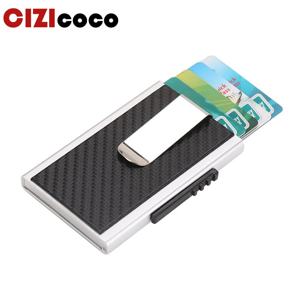 

Men Antitheft Metal Card Holder Fashion RFID Aluminium Credit Card Holder High Quality PU Leather Travel Card Wallet
