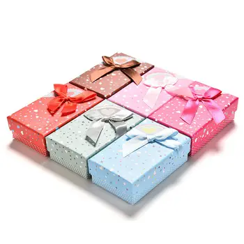 

Display Box For Jewelry Necklace Ring Earring Sweet Jewelry box boite a bijoux Bowknot Heart Print paper storage Packing Gift