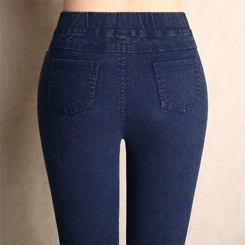 

Russia Trend lady Jeans Spring Autumn Elastic band high waist Skinny slim Pencil Pants blue cotton Denim patchwork Big Size