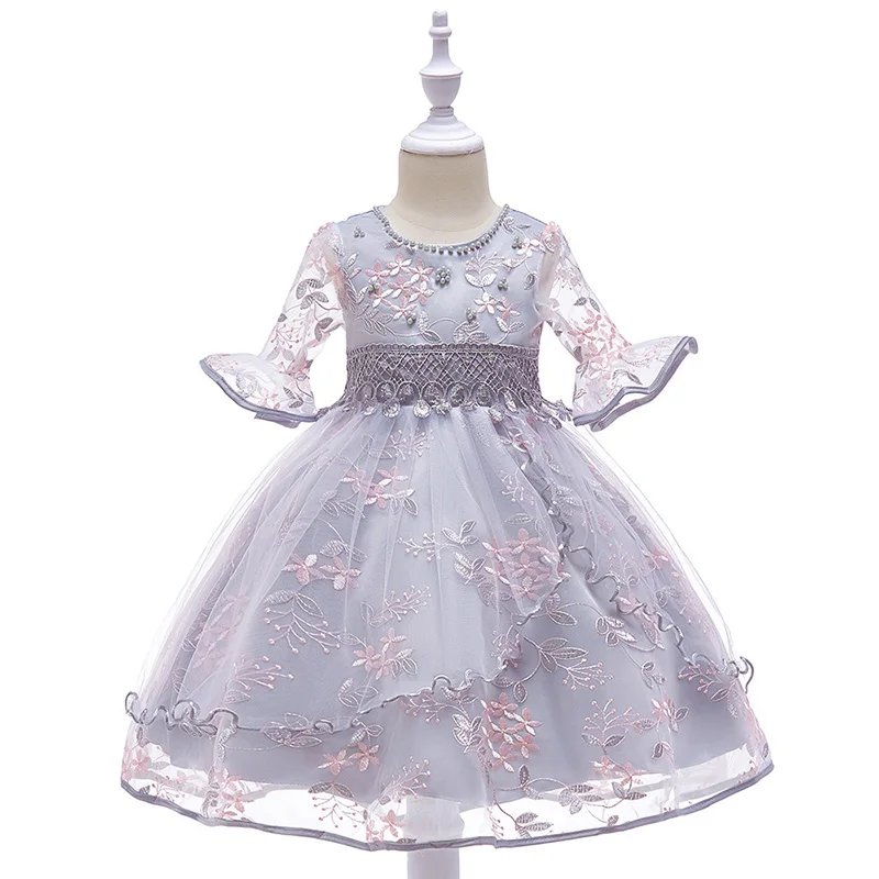 

New Flower Wedding Girl Princess Dresses Embroidery Floral Dresses For Girls Party Dress Artist Program Costume Crianca Vestidos