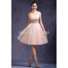C61 sexy 2017 hot a-line scoop pailletten strass perlen kristall knielangen partei peach cocktail dress geburtstag 2017