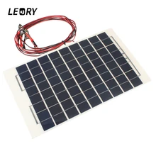 LEORY Solar Panel 12V 10W PolyCrystalline Transparent Epoxy Resin Cells DIY Module With Block Diode 2 Alligator Clips 4m Cable