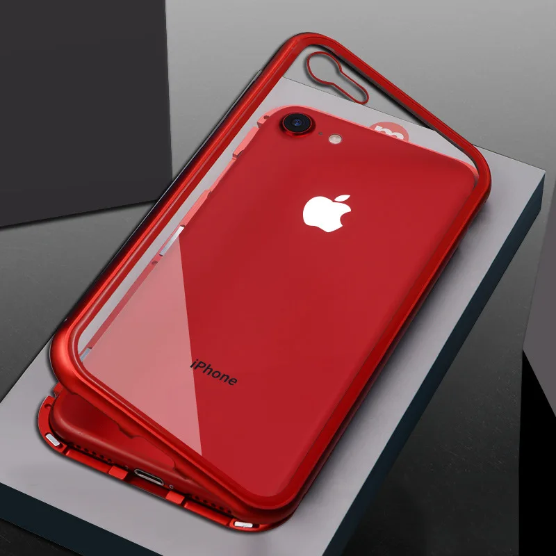 Магнитный задний Чехол для iPhone X 8 7 6 plus прозрачное закаленное стекло + Встроенный