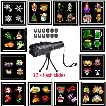 

LED Projector Flashlight Recharebale Christmas Portable Projector Light 12 Pattern Slides Halloween Easter Birthday Xmas Gift