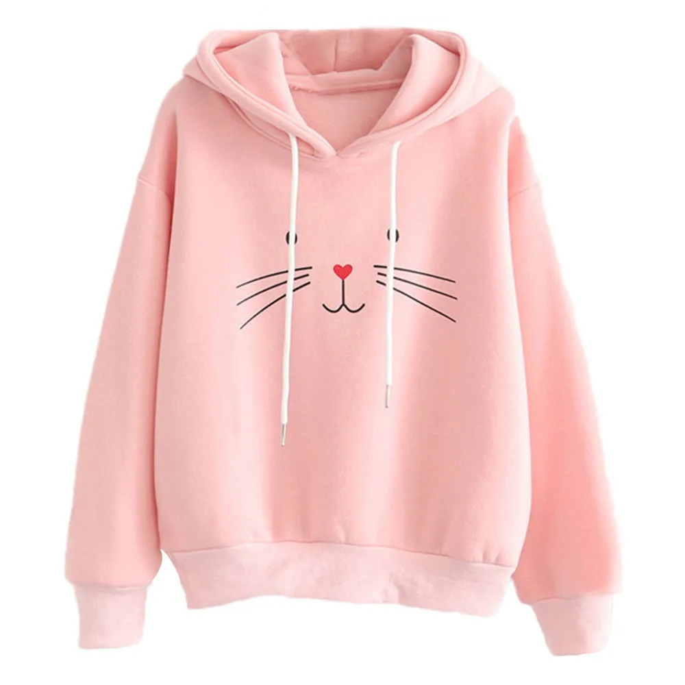 

Hoodies Women Autumn Long Sleeve Cat Printing Kawaii Hooded stranger Sweatshirt Women Tops Sweat Femme Sudadera Mujer Bangtan