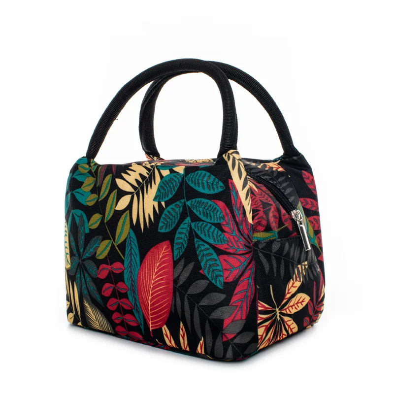 

Leaves Printed Lunch Bags Women Portable Functional Canvas Icepack Insulated Thermal Food Picnic Kids Cooler Lunch Box Bag Tote