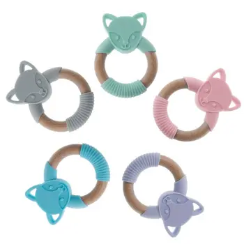 

Baby Teether Baby Fox Ring Design Exercise Grip Teething Toy Silicone Wood Teether Soothe Baby's Sore Chew Toy Newborn Gifts