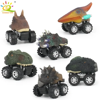 

HUIQIBAO TOYS 6-Pack Dinosaur Pull Back Cars Diecasts Simulation Vehicles Toys with Big Tire Wheel truck Gifts for Kids children