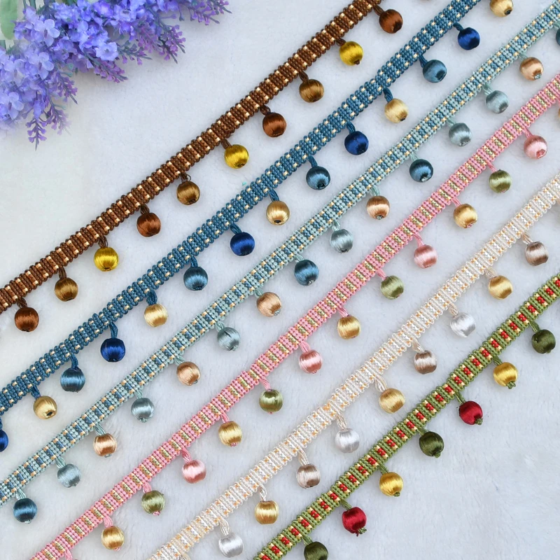 

3Yard/Lot European style Rayon Beads Lace Tassel Fringe Ball Curtain Sofa Tablecloth Accessories Pom Lace Trim Diy Decoration