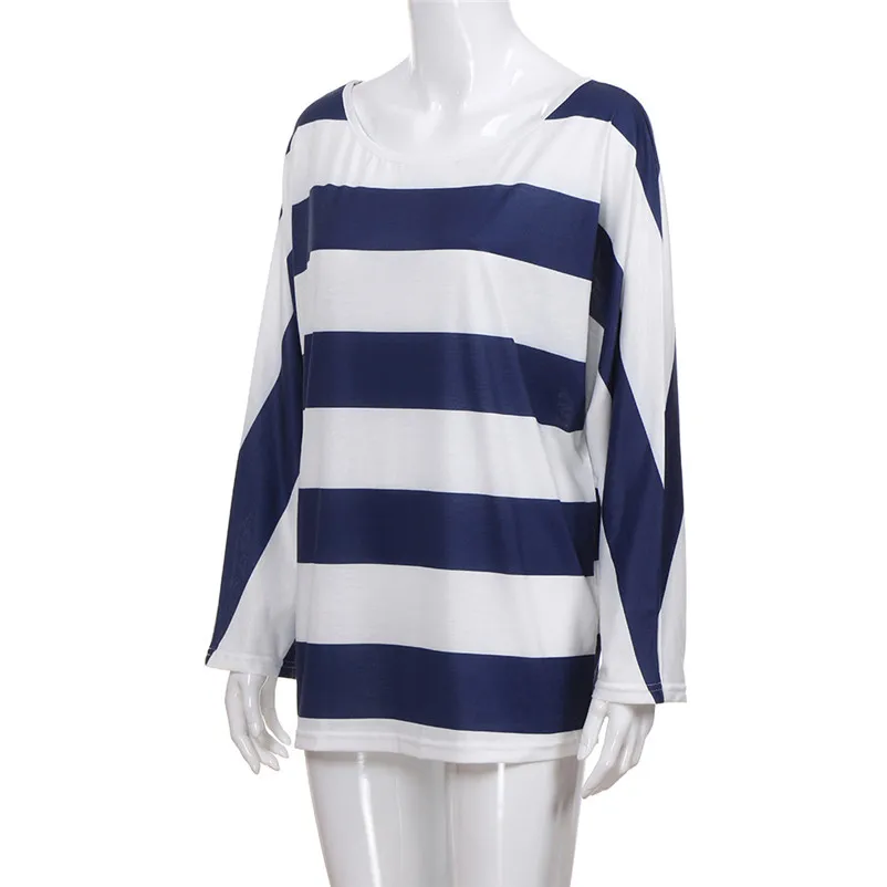 HOT Fashion womens tops and blouses 2018 Womens Striped Long Sleeve Top O-Neck Shirt Loose shirt Blouse camicette A06#N  (1)