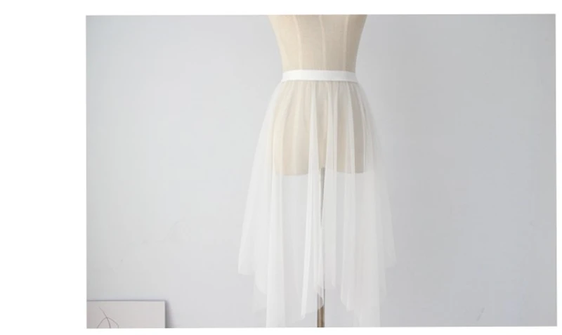 Летние Для женщин Высокая талия эластичная Асимметричная юбка Повседневное пикантные элегантные прозрачной сетки кружевной юбки черный, белый цвет Тюлевая юбка 189