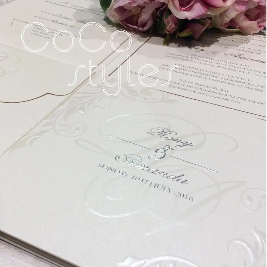  Cocostyles personalized vintage embossing folded debossing foiling hardcover invitation card for ro - 32878448124