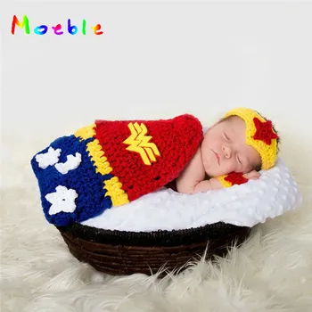 

2018 Super Hero Crochet Newborn Photo Props Knitted Infant Cartoon Costume for Photo Shoot Baby Photography Accessories