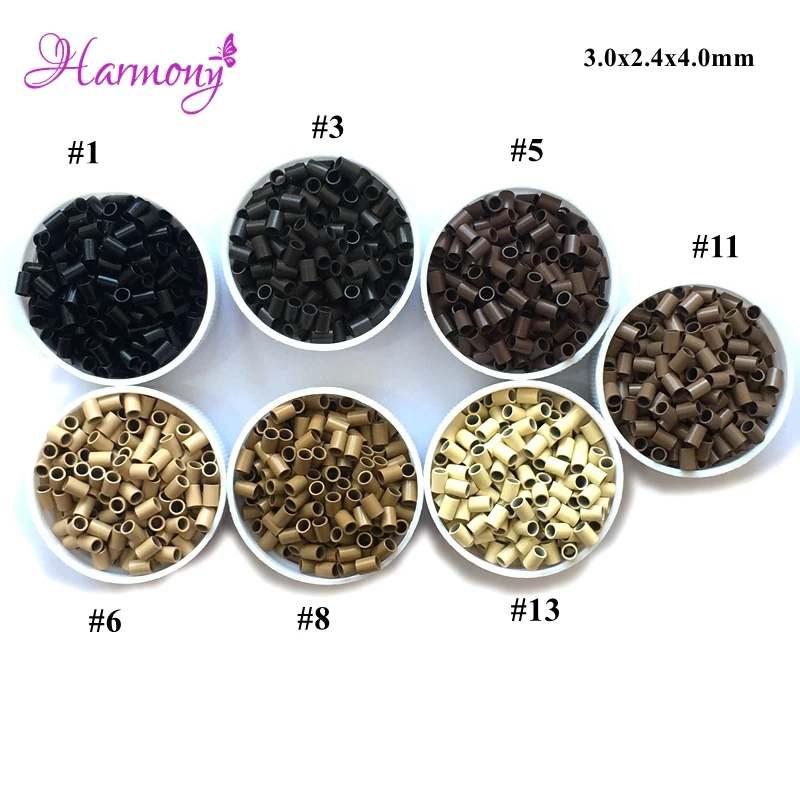 Anel de Cobre Opções de Cores em Linha Beads para i Links de 7 Facilmente Euro Fechaduras 3.0*2.4*4.0mm Micro Mini Reta Ponta Cabelo 1000 Pcs