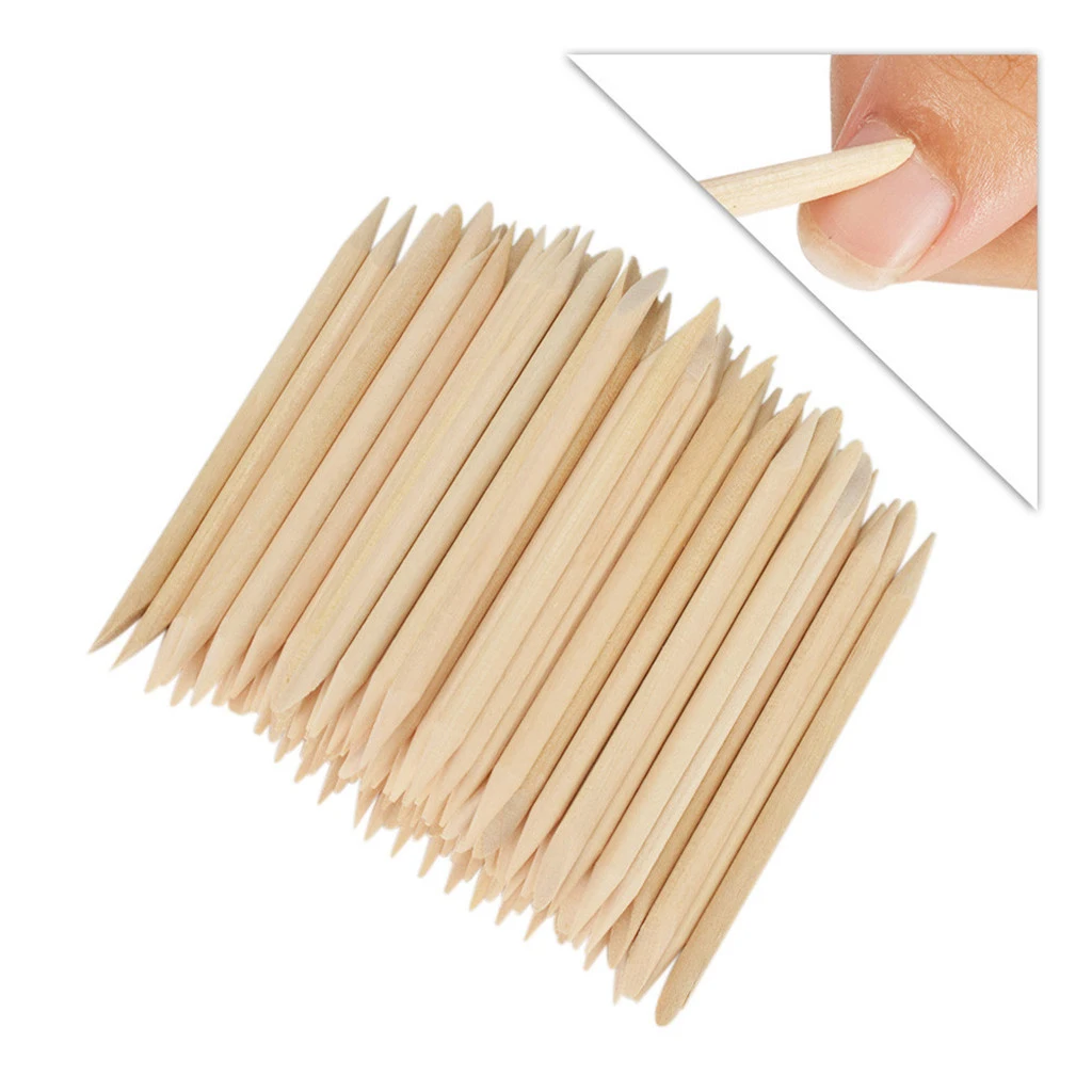 100Pcs Disposable Orange Wood Sticks Cuticle Pusher Remover Nail Cleaner