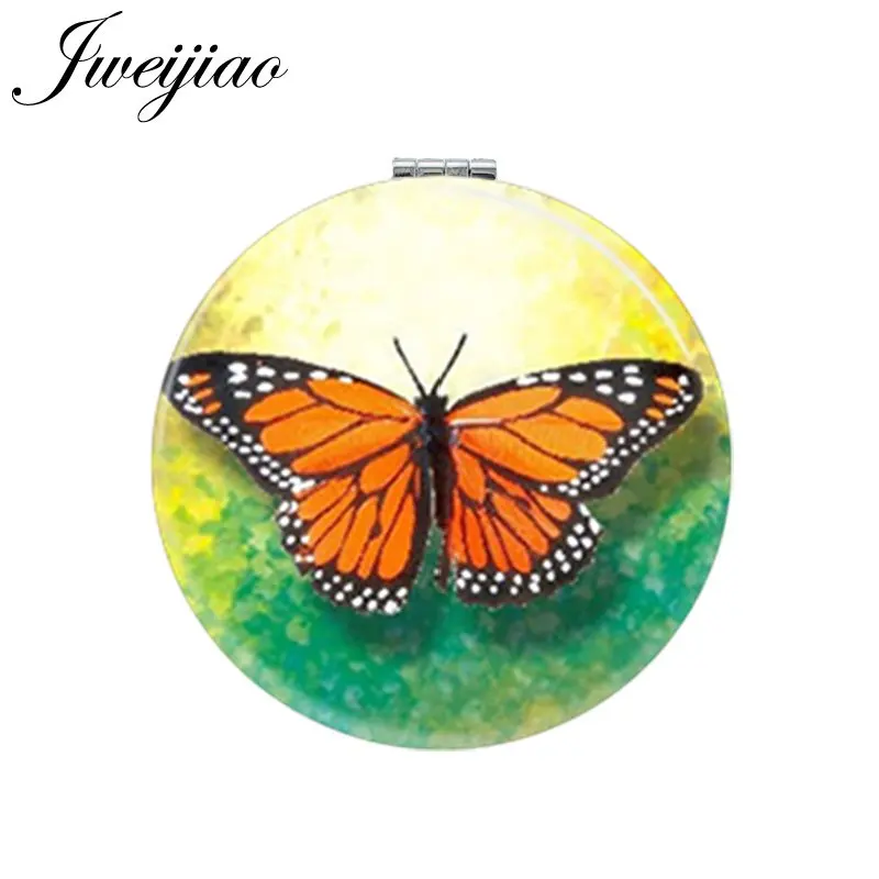 

JWEIJIAO Butterfly Art Photo Mini Makeup Mirror Beauty Folding Round Hand Compact Mirrors 1X/2X Magnifying Portable Gift