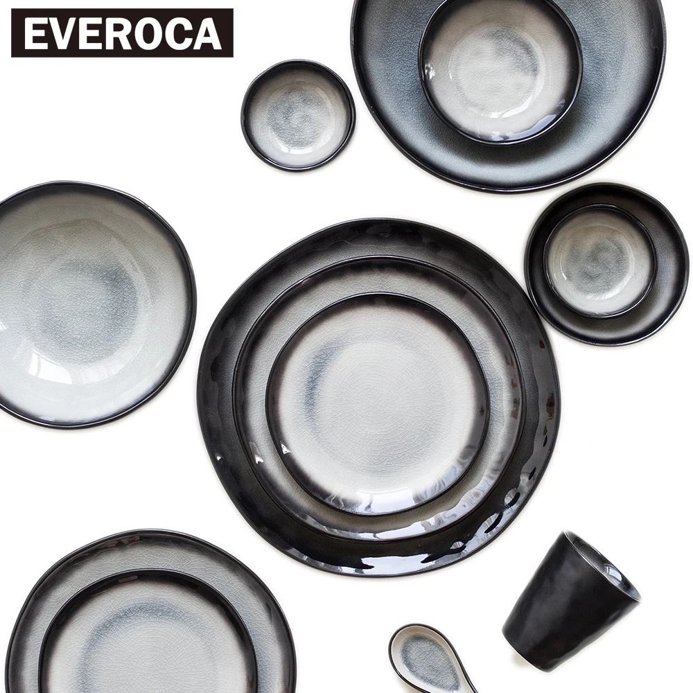 

Japanese-style ceramic porcelain tableware dinnerware bowl plate cup dish black stripe rice soup sushi
