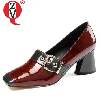 

ZVQ woman shoes spring new fashion sexy square toe mixed colors genuine leather woman pumps high heels bucke shoes drop shipping