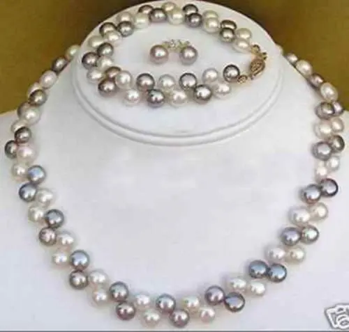 

2 rows Black White pearl necklace bracelet earrings>jewerly Selling free shipping