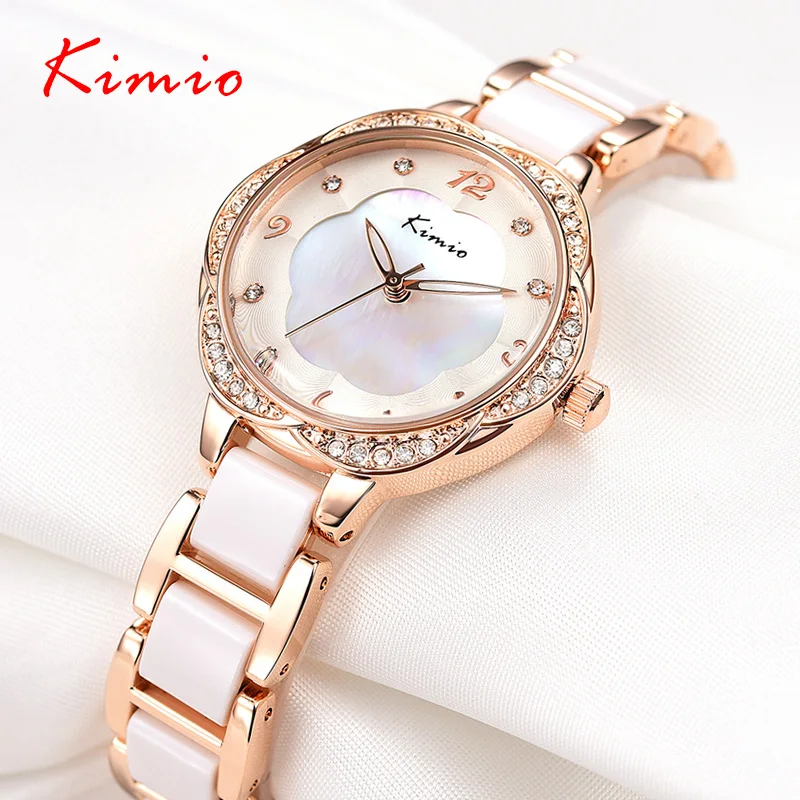 

High Quality KIMIO Girl's Hours Floral Shape Gold Casual Dress Bracelet Wrist Watch for Women Gift