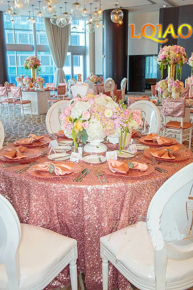 Pink Gold Sequin Tablecloth-003