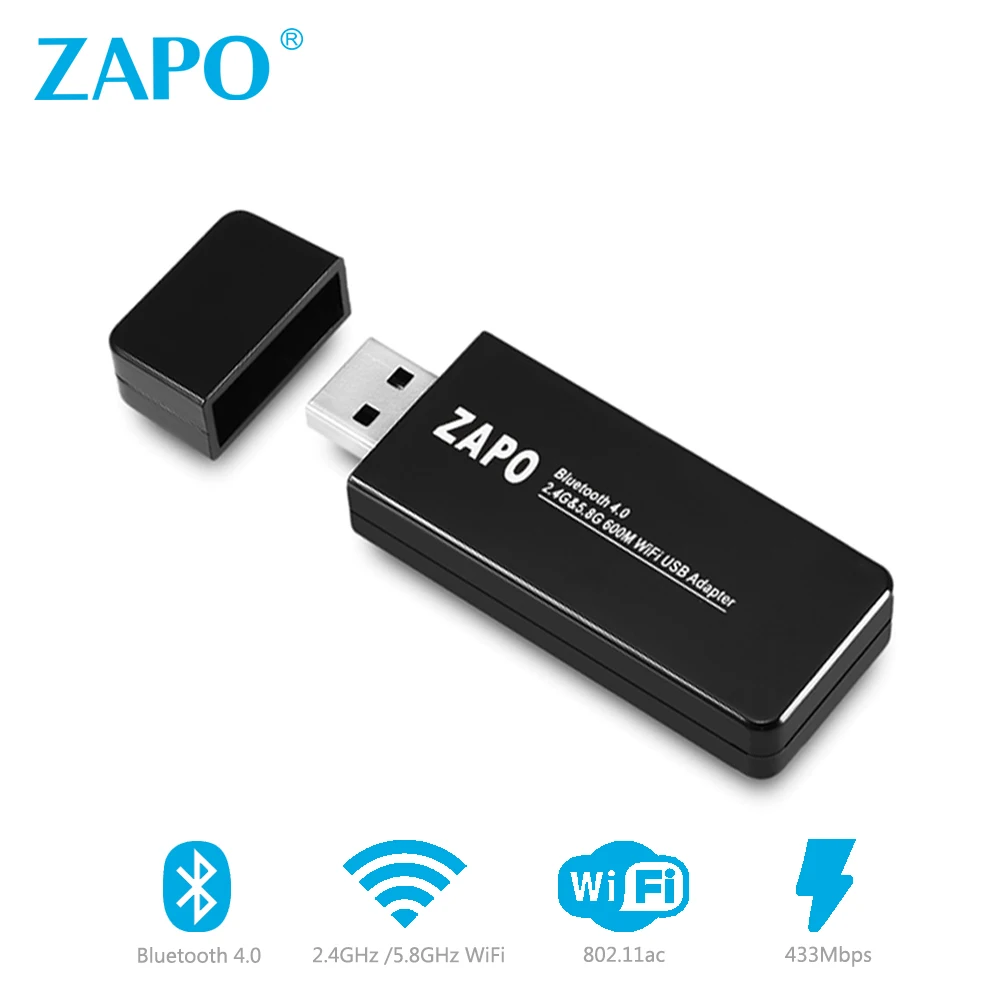 ZAPO W67 Беспроводной usb-адаптер Wi-Fi 802.11ac 433 Мбит/с 2,4/5,8 ГГц Bluetooth 4,0 WPA WPA2 адаптер микропроцессора оси 16dB 20 м Диапазон для ноутбука
