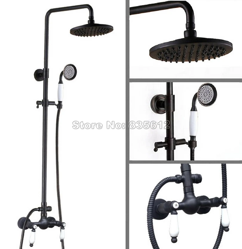 ORB Black Bathroom Rain Shower Head Faucet Set Mixer Hand Tap Wall Mounted Brass