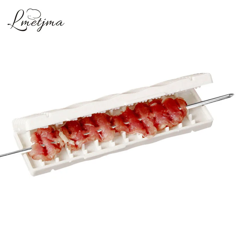 

LMETJMA Clever Barbecue Skewer Machine PP BBQ Kebab Maker Meat Brochettes Skewer Machine Meat Vegetable String Tools PYKC0527-2