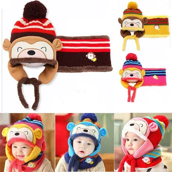 

Winter Baby Toddler Boys Girls Winter Ear Flap Warm Hat Bebe Hat With Scarf Beanie Cap Monkey Kids Winter Cap Children Headwear