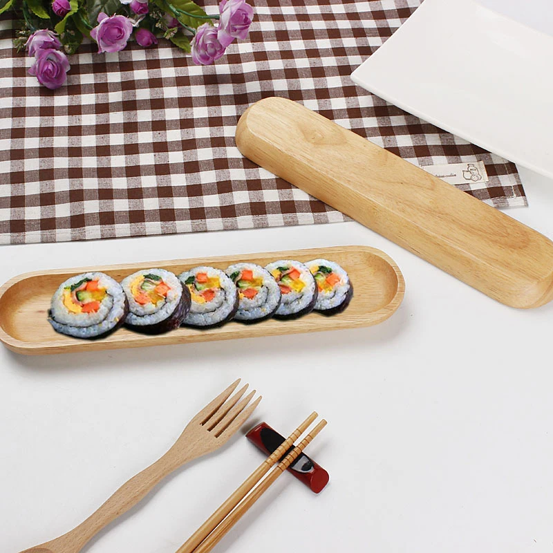 

Wood Sushi Strip Plate Japanese Style Sashimi Oval Tray Restaurant Sushi Dish Rectangle Nigiri Plate Natural Tableware Food Dish