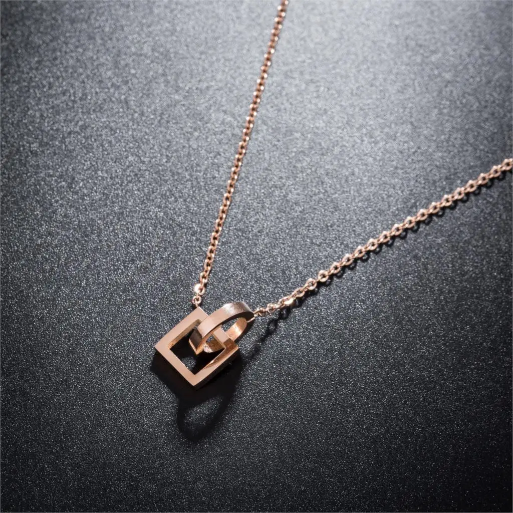 

Titanium Steel Double Circle Round Geometric Chokers Necklace Rose Gold Engagement Necklaces For Women Christmas Gifts N18223