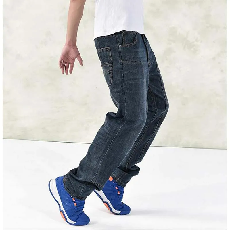Мужские мешковатые штаны большого размера в стиле хип-хоп, новые свободные джинсы для полных мужчин в стиле хип-хоп 30 44 46