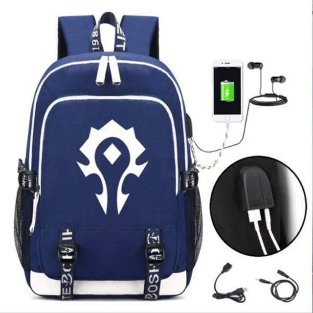 World of Warcraft Game Backpack Bag Rucksack w/ USB Fashion Port and