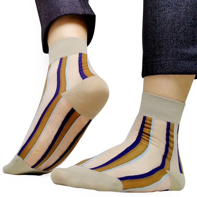 Летние мужские полосатые Формальные носки из чистого хлопка прозрачные сексуальные мужские парадные носки для геев мужские носки в старом школьном стиле