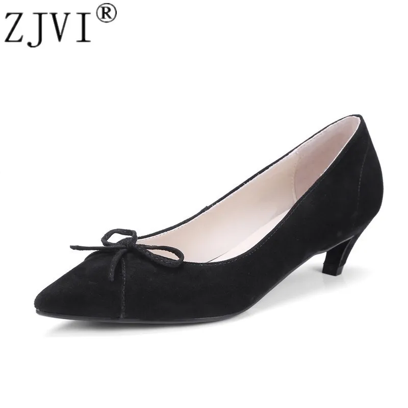 

ZJVI women 2019 thin heels suede leather pumps womens fashion bowtie pointed toe ladies nubuck summer autumn woman party shoes