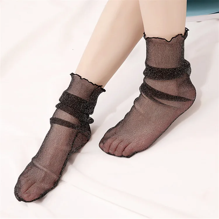 

New Fashion Lady Sheer Black Hollow Net Socks For Women Summer Sexy Net Yarn Silk Trendy Street Snap Socks