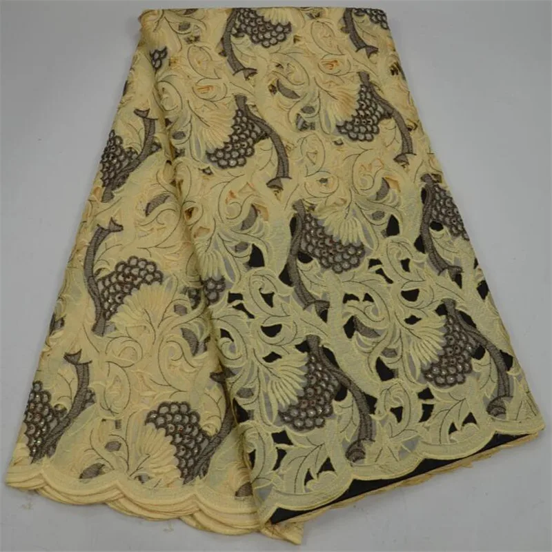 

Beige Yellow Color Swiss Voile Heavy Laces African Lace Fabric With Handcut 2018 High Quality African Tulle Lace For Dressing 30