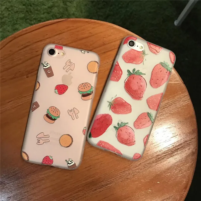 

Fast Food Hamburger Ice Cream Strawberry Soft Scrub TPU For iPhone 6 6Plus Candy Silicone Clear Back Cover For iPhone 7 7Plus