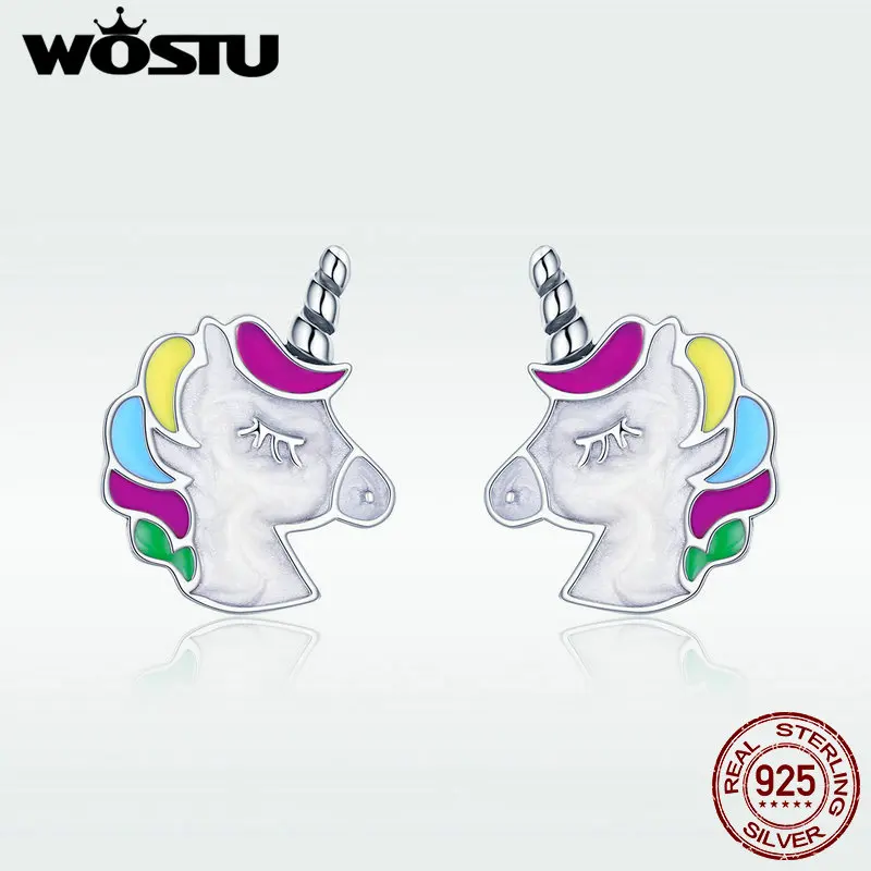 

WOSTU HOT Sale 925 Sterling Silver Colorful Licorne Stud Earrings For Women 2019 Trendy Brand S925 Earring Jewelry Gift DXE393