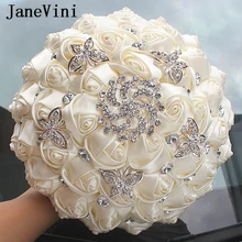 JaneVini красивые цвета слоновой кости свадебные букеты Искусственные букет из горного хрусталя брошь держащая цветы бруиды Букет Свадебные аксессуары