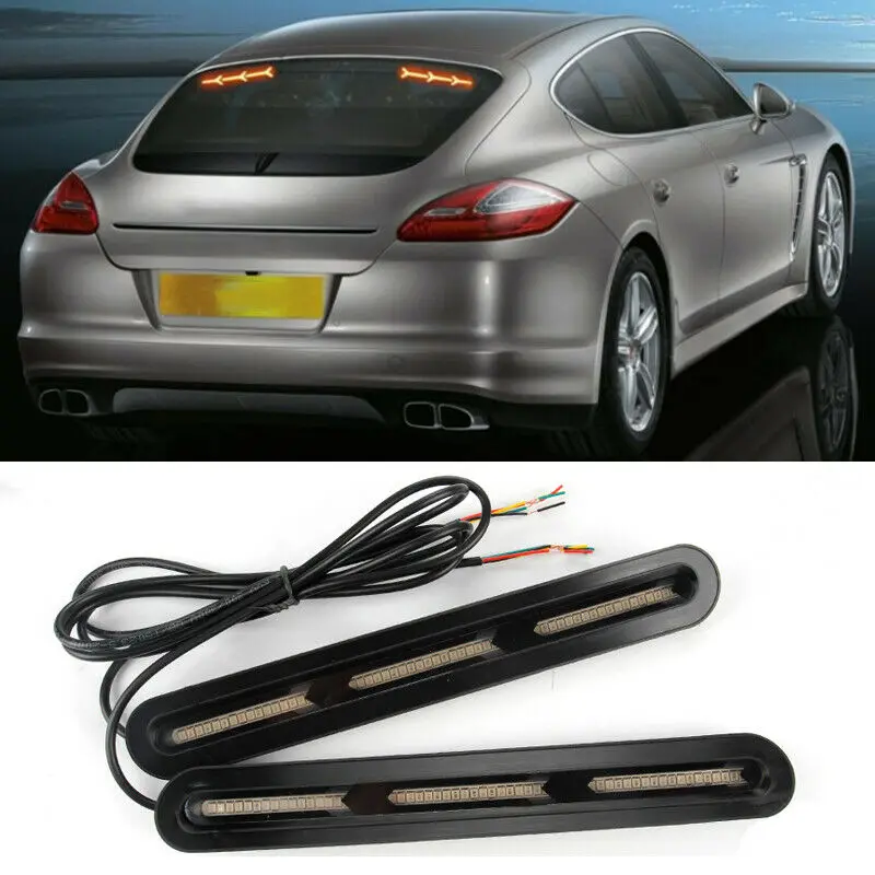 

OKEEN 2pcs Universal Car LED Centre High Mount Third Stop Brake Light Bar 12V Turn Signal Lamp Red Yellow Flowing Driving Light