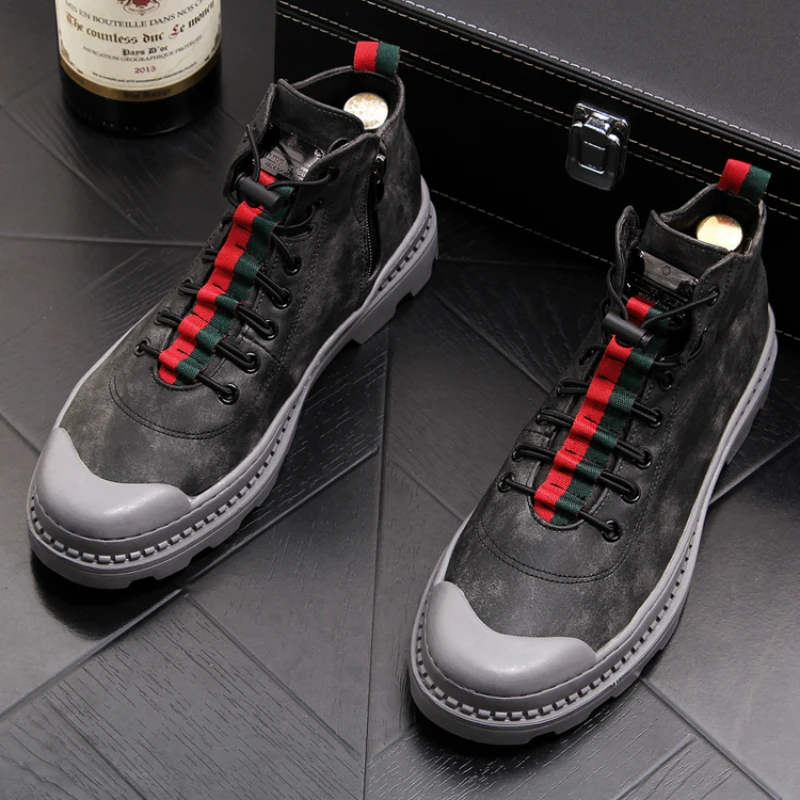 

Korean style brand design mens casual velvet leather shoes young teenage dress shoe round toe martin ankle boots sapatos booties