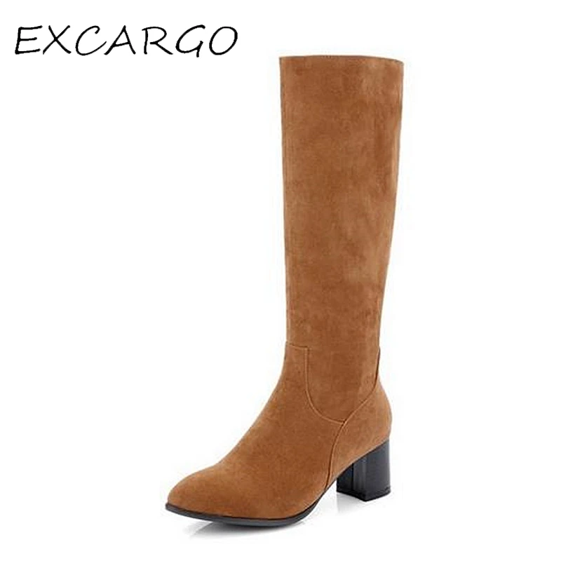 Fashion Pointed Toe 6cm High Heel New Women Winter Knee-High Boots Solid Color Rubber Sole Women Winter Shoes Plus Size 32-46