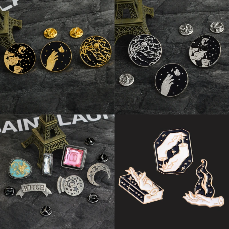 Magic Black Dark Animal Brooches Witch Magic Skull Button Enamel Pins Lapel Pin Brooches Badges Women Men Accessories