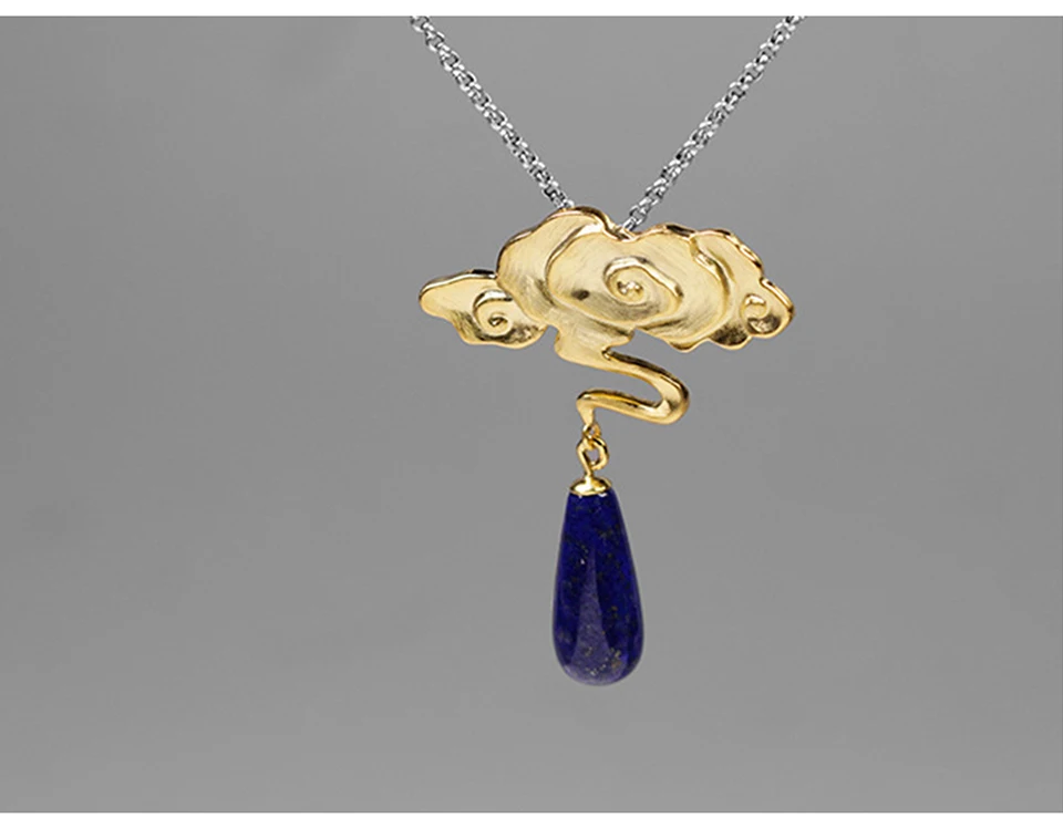Lotus Fun реальные 925 пробы серебро Природа ляписе Fine Jewelry Винтаж мира облака кулон без цепочки Цепочки и ожерелья для Для женщин